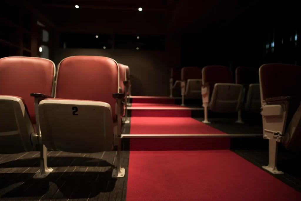 Auditorium seating installation on a stepped floor with seats anchored to each tread